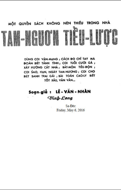 Tam Ngươn Tiểu Lược (Bát Môn Tiểu Độn Coi Tuổi Làm Nhà Cưới Gả) - Lê Văn Nhàn - Hình ảnh 2